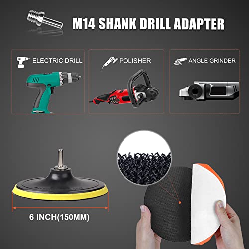6 Inch Car Polishing & Buffing Sponge Pads Kit Wool Bonnet Pads for Household Electric Drill and Auto Polisher with 8mm M14 Drill Adapter for Washing Cleaning Waxing Dusting, 11PCS - size: 6 Inch