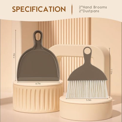 THINKLEARN 2PCS Small Dust Pan and Brush Set, Mini Broom Dustpan Kit | Portable Brush Dustpan Combo Set, Brown Cleaning Supplies - color: Brown
