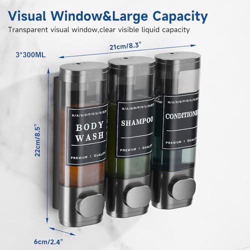 Shampoo and Conditioner Dispenser,Unisence Shower Dispenser 2 Chamber No Drill Wall-Mounted Shampoo Dispenser for Shower Wall Mounted Body Wash Dispenser for Bathroom Hotel Large Capacity,Dark Gray - color: Dark Gray 3 Chamber