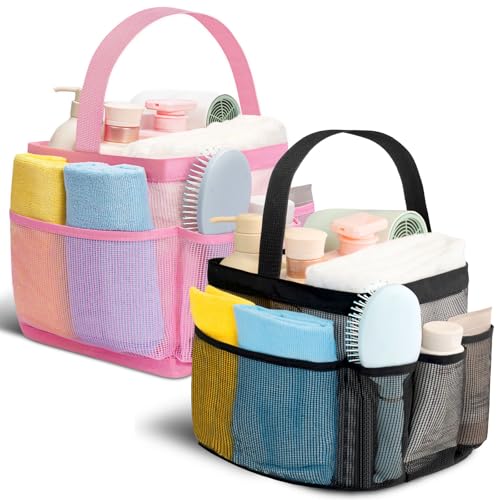 Shower Caddy Portable for College Dorm Room Essentials for Girls with 9 Pockets,Large-Capacity Shower Basket,Quick Dry Toiletry Tote Bag,Outdoor Gym,Travel,Swim,Beach Camping Essentials-Black and Pink - color: Black & Pink
