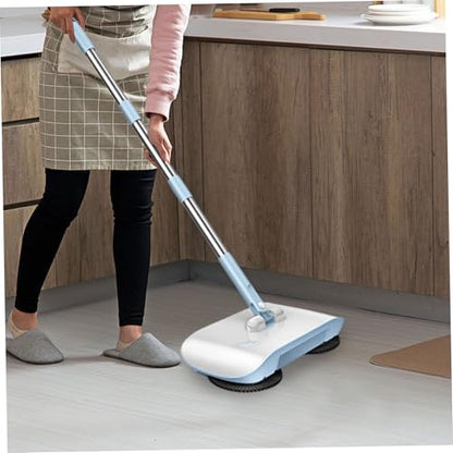 Hand Push Sweeper Manual Vacuum Sweeper 2 in 1 Hand Push 180 Degree Rotating Sweeping Mop Crumb Vacuum Cleaner Home Cleaning Tool for Sweeping Blue - color: Blue
