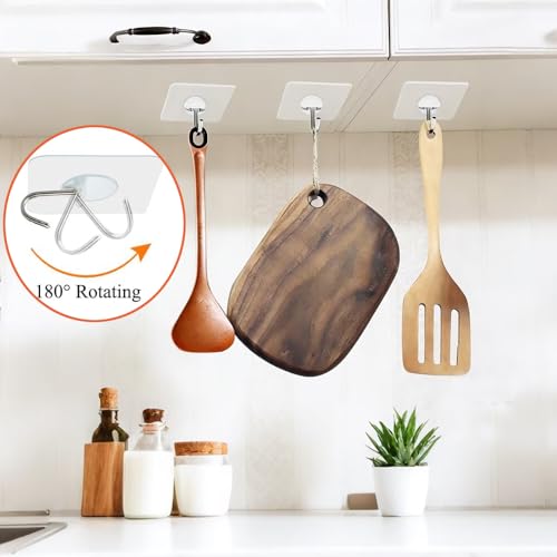 FOTYRIG Adhesive Hooks Heavy Duty, 15lb(Max) 180 Degree Rotating Wall Sticky Hooks for Hanging Wall Hangers Without Nails Seamless Stick on Bathroom Kitchen Office Outdoors-10 Packs - color: 10 Wall Hooks