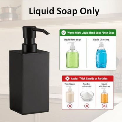 BGL Black Soap Dispenser for Kitchen & Bathroom, Modern Square Liquid Hand Soap Pump, Rustproof Matte Black Lotion Dispenser with Non-Slip Bottom, Fingerprint Resistant - color: Black-countertop