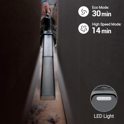 Ofuzzi H9 Pro Handheld Vacuum Cleaner, Extra-Long Crevice Tool, 40AW/13kPa Surging Suction, LED- Display&Light, Up to 30 Mins Runtime, Portable Vacuum for Home Cleaning, Black