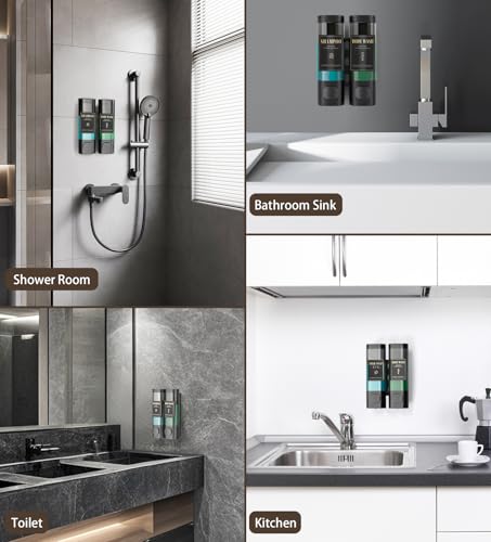 Luxspire Shampoo and Conditioner Dispenser, No Drill Wall Mounted Shower Soap Dispenser 2 Chamber with Waterproof Labels, Easy Refill Soap Dispenser for Bathroom Hotel Kitchen, Black - color: Black, size: 2 Chamber