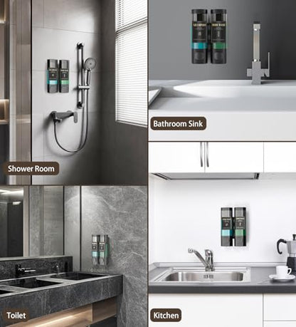 Luxspire Shampoo and Conditioner Dispenser, No Drill Wall Mounted Shower Soap Dispenser 2 Chamber with Waterproof Labels, Easy Refill Soap Dispenser for Bathroom Hotel Kitchen, Black - color: Black, size: 2 Chamber