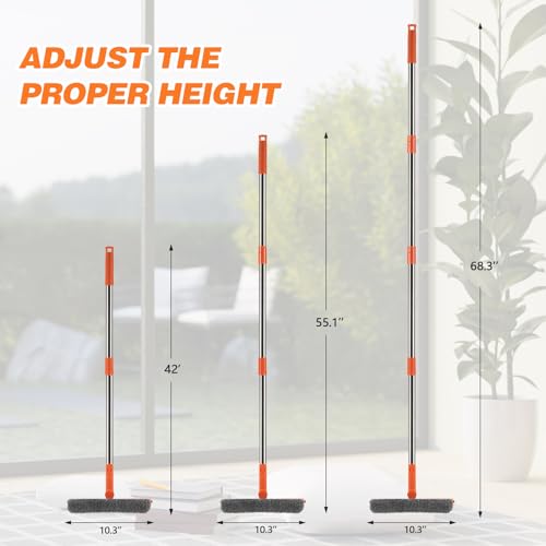 Professional 2 in 1 Window Squeegee with 68" Long Stainless Steel Handle,Microfiber Cloth and Rubber Car Window Squeegee for Gas Station, Glass,Shower
