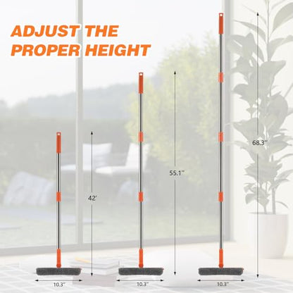 Professional 2 in 1 Window Squeegee with 68" Long Stainless Steel Handle,Microfiber Cloth and Rubber Car Window Squeegee for Gas Station, Glass,Shower