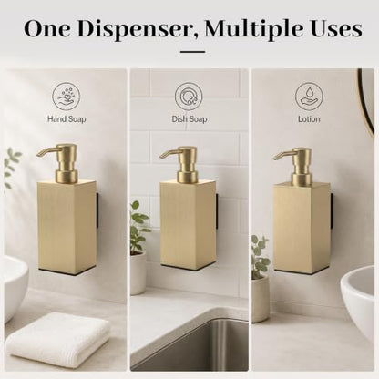 BGL Brushed Gold Wall Mounted Soap Dispenser, Aluminum Liquid Hand Soap Pump for Bathroom and Kitchen Sink, Screw Mount Refillable Soap Bottle, Manual Liquid Soap Dispenser - color: Brushed Gold-wall Mount