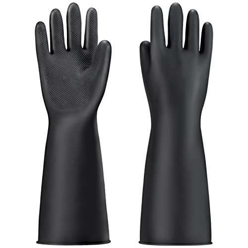 Thick Chemical Resistant Rubber Gloves, 18" Waterproof Cleaning Protective Safety Work Heavy Duty Gloves, Acid/Alkali/Oil Resistant, with Non-Slip Diamond Grip, Black, XL - color: Textured，black+black, size: XL-1Pair