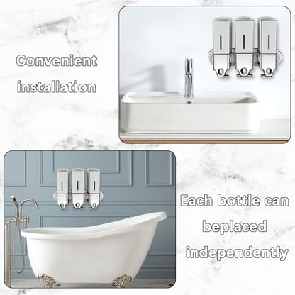 No-Drill 3 Pack 500ml Wall Mounted Soap Dispenser for Bathroom and Kitchen, Shampoo and Conditioner Dispenser Drill Free with Adhesive(Square-Silve) - color: Silver-2