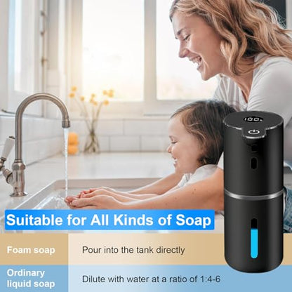 OHIFAST 2 Pack Automatic Foaming Soap Dispenser Touchless, USB Rechargeable Smart Hand Soap Dispenser, 6-Level Adjustable, 12.8oz/380mL, Compatible with Thick Thin Dish Soap for Bathroom Kitchen-Black - color: Black, style: 2 Pack Foam