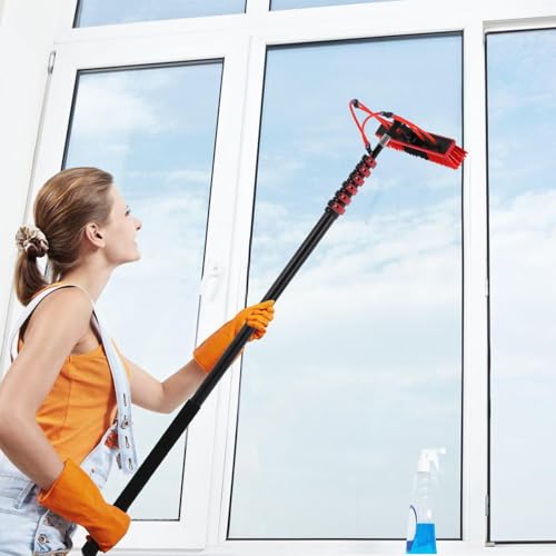 35FT Water Fed Pole Kit Adjustable Solar Panel Cleaning Kit with Telescopic Pole & Rotatable Brush for Window Glass Roof Outdoor Cleaning Equipment - size: 35.43FT