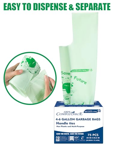 BEIDOU-PAC 4-6 Gallon Compostable Trash Bags, 150 Count Kitchen Trash Bags with Handle, Sturdy Compost Garbage Bags for Food Scrap Waste, ASTM D6400, US BPI Certified - style: Handle | 4-6 Gallon | 150 Count