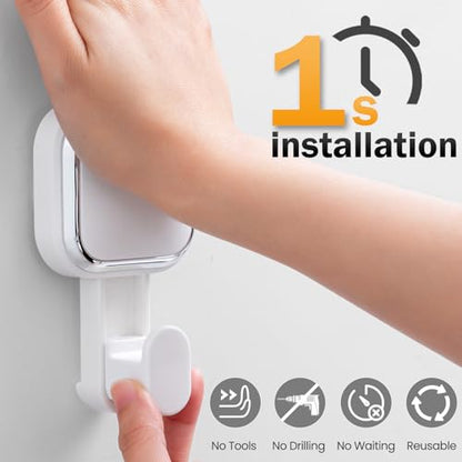 LEVERLOC Suction Cup Hooks for Inside Shower 4 Pack, Versatile Powerful Vacuum Suction Shower Holders for Towel, Loofah, Clothes, Damage Free Wall Hanging Bathroom Hooks, Easy to Install, White - color: White Hook, Square