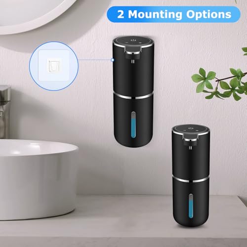 Automatic Foaming Soap Dispenser,Touchless Soap Dispenser with 4 Adjustable Foam Levels,Wall Mounted and USB Rechargeable,12.8oz Large Capacity for Bathroom,Kitchen Sink,Dish Soap(Black)