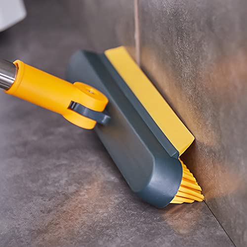 3 in 1 Floor Scrub Brush with Squeegee and Long Handle, 3 in 1 Silicone Crevice Grout Brush with 180 Degree Rotating Head for Floor Kitchen Bathroom Wall Deck Tile Cleaning - color: Yellow Green