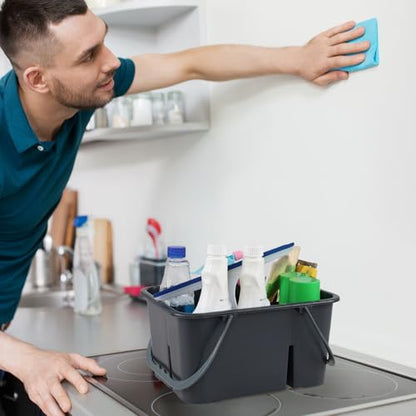 Plastic Cleaning Tool Caddy, Storage Caddy with Handle, Deep Grey