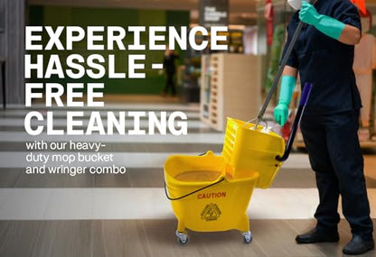 Mop Bucket 25 Quart | Side Press Wringer | 4 Wheels 2" | Yellow