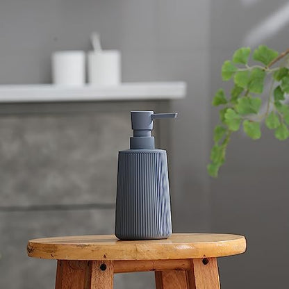 Small Soap Dispenser for Bathroom and Kitchen, Modern Farmhouse Striped Style Plastic Hand Soap Dish Soap Dispenser with Pump Matte Gray - color: Gray