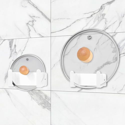 Pot Lid Rack, Wall Mounted 304 Stainless Steel Multi-Functional Storage Holder, Fits Cutting Boards, Pot Lids, Bathroom Scales, Self-Adhesive & Screw Mounting, Kitchen & Bathroom Organizer (White) - color: White