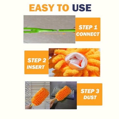 Reusable Duster for Swiffer, 6 Refills + 1 Handle, Orange | 360 Heavy Duty Duster Refill, Compatible with Swiffer Hand Dusters, For Dusting Furniture, Blinds, Ceiling Fans, Walls - size: 6 dusters + 1 Handle Orange