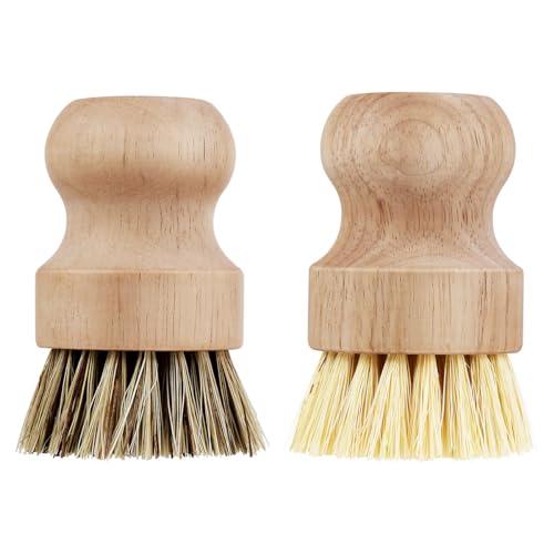 2 Pcs Dish Brush, Wood Dishes Scrub Brush, Pot Brush for Kitchen Cleaning Dishes Pots Pans (Sisal and Palm)