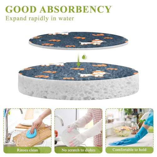 Fall Cute Dogs Dish Scrub Sponges Kitchen Non Scratch Reusable Compressed Cellulose Sponge Hanging for Household Cleaning Washing Dishes Pots and Pans 3 Pack - color: Pattern11