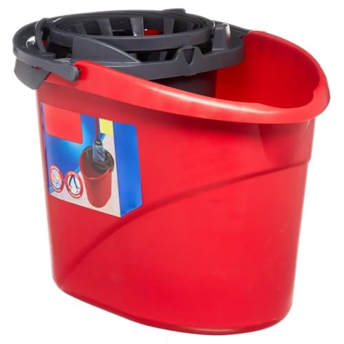 Mop Bucket with Wringer 2.5 Gallon, Compact Cleaning Bucket with Built-in Wringer, Easy Carry Handle for Floor Cleaning Home Kitchen Bathroom Use, Red