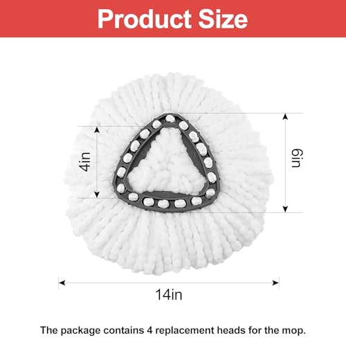 4 Pack Mop Head Replacement，Spin Mop Replacement Head Compatible with O Cedar Mop 100% Micro Fiber Mop for Cleaning Machine Washable and Easy to Replace