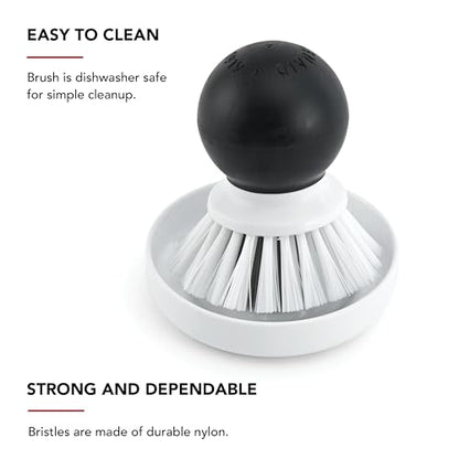 KitchenAid Palm Brush with Dish Tray to Keep Countertops Dry and Clean, Durable Nylon Bristles for Tough Cleaning, Dishwasher Safe, 2 Piece, Black - color: Black