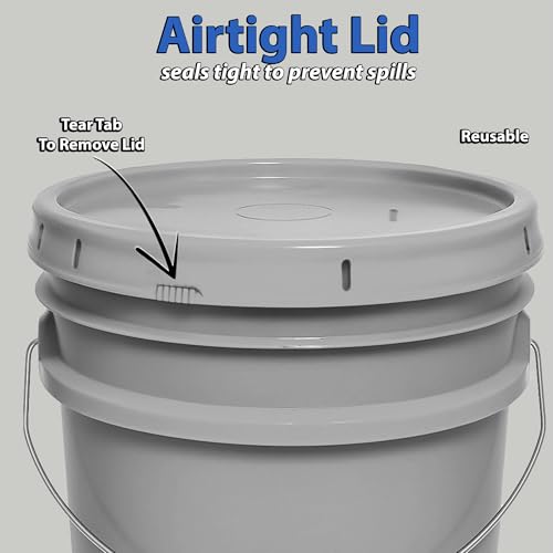 MKS Plastics 5-Gallon Bucket with Airtight Lid – Made in USA, Food Grade BPA Free Plastic, Heavy Duty Multi-Use, Metal Handle with Grip, Stackable Storage – Silver, 3 Pack - color: Silver, size: 3