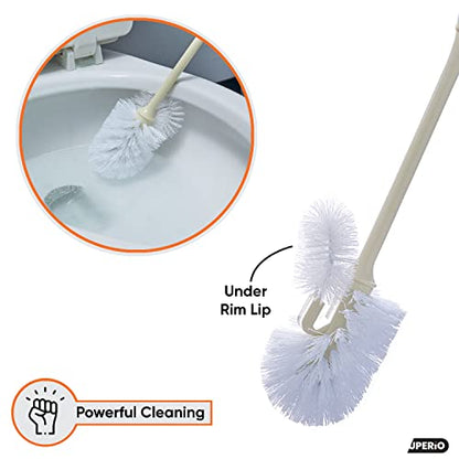 Superio Toilet Brush and Holder Toilet Scrubber Bowl Cleaner Brushes Wand, Toilets Brush with Holder Caddy, Bathroom Cleaning Brush, Bowl Brush Set - color: Beige
