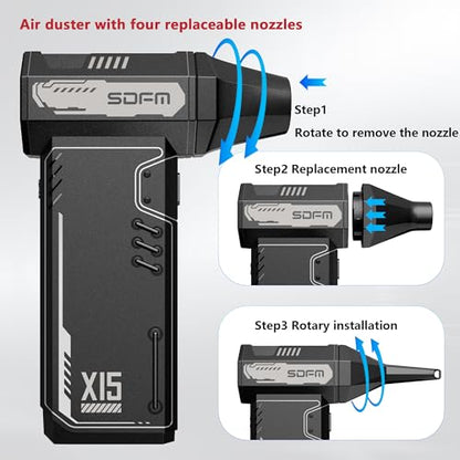 SDFM Compressed Air Duster - 180,000 RPM Electric Air Duster | with Brushless Motor, 3-Gear Adjustable Air Duster - for Keyboard, PC, Car, Air Bed, and Home Cleaning (X15)