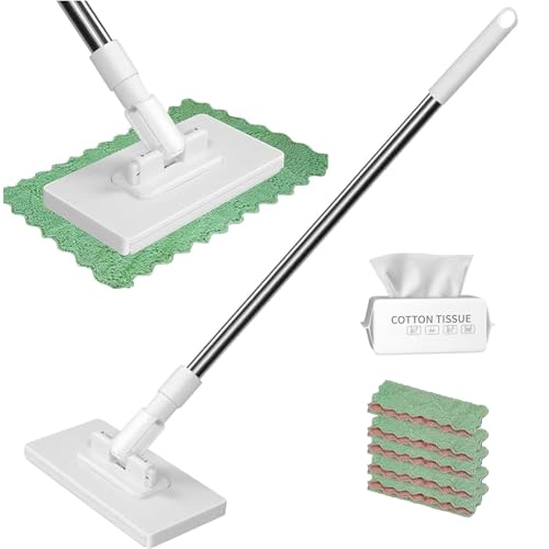 Snap Grip Mini Mop,Zero Touch Mini Mop,Disposable Dust Mops with 5 Reusable Cloths,Dry and Wet Use,40inch Locking Handle for Gaps & Multi-Surface (+5 Cloths) - size: +5 cloths