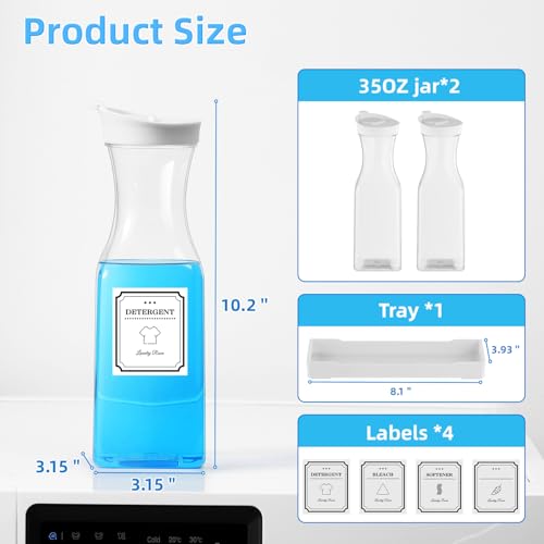 Laundry Detergent Dispenser,Laundry Soap Dispenser,Liquid Laundry Detergent Container,35OZ Fabric Softener Dispenser with Tray, Laundry Room Organization,Extra 4 Labels,White - color: White