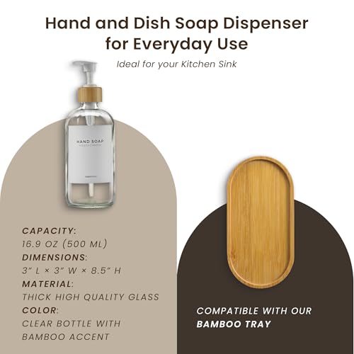 MaisoNovo Glass Hand Soap Dispenser | Dish Soap Dispenser for Kitchen | 16.9oz Clear Bottles with White Bamboo Pump | Bathroom Lotion Dispenser - color: Single Clear Bottle/ White Bamboo Pump