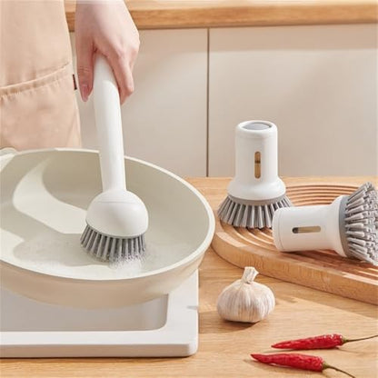 2-Pack Kitchen Cleaning Brushes with Soap Dispenser & 360° Rotating Long Handle – Silicone and PET Dishwashing Tools for Pots, Pans, Sinks, Countertops, Stoves, Tiles, Cutting Boards White - color: White