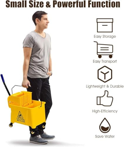Mop Bucket, Commercial Bucket for Mopping on Wheels with Potable Handle, Mop Bucket with Wringer for Home, Household, Office, Bathroom, Yellow (21 Quarts) - size: 21 Quarts