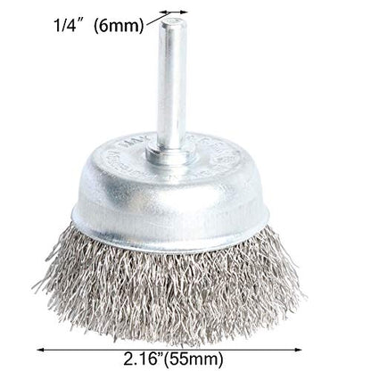 6PCS Stainless Steel Wire Crimped Cup Brush Kit for Drill with 1/4-Inch Shank