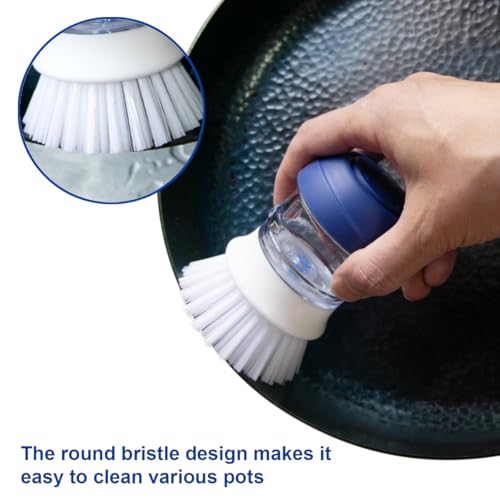 CELOX 2 Pack Dish Brush with Soap Dispenser Soap Dispensing Palm Brush for Cleaning Pots, Dishes - color: Blue and White Brush, size: 2 Pack