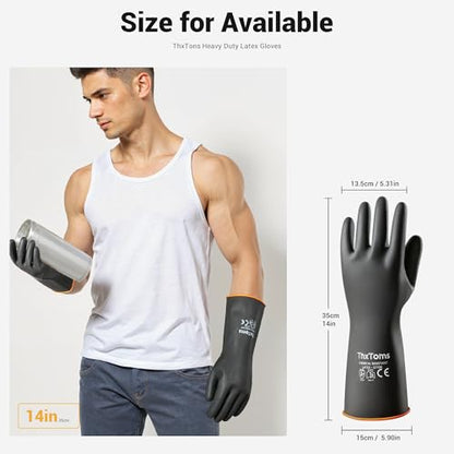 ThxToms Heavy Duty Chemical Resistant Latex Gloves, Waterproof Rubber Gloves, Puncture Resistant, Acid Oil & Alkali Resistant for Industrial Cleaning, Gardening, 14", 1 Pair - color: 14"