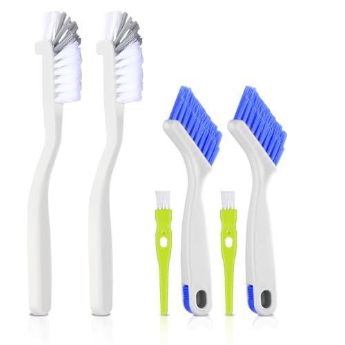 Asltw Small Scrub Brush Set, 6 pcs Cleaning Brush for Window Tracks, Grout, Corners and Crevices, Angled Bristles for Deep Cleaning, Multi Purpose Detail Brush for Kitchen and Bathroom (Silvery white)