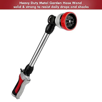 RESTMO Metal Watering Wand, Heavy Duty Garden Hose Wand with 180° Swivel Ratcheting Head, 16'' Hose Nozzle Sprayer with 7 Spray Patterns and Flow Control, for Water Hanging Baskets and Shrubs, Red - color: Red
