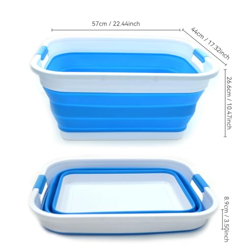 SAMMART 41L (10.8 gallon) Collapsible Plastic Laundry Basket - Foldable Pop Up Storage Container/Organizer - Portable Washing Tub - Space Saving Hamper/Basket (Rectangular, Sky Blue) - color: Sky Blue