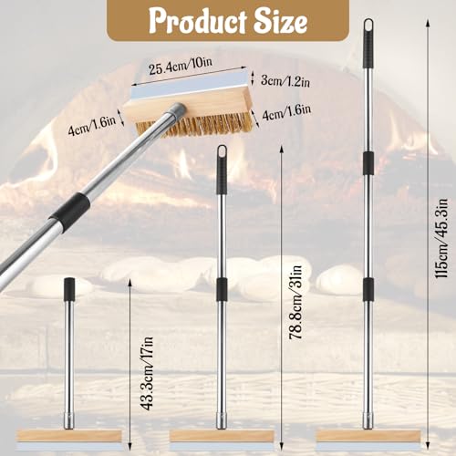 1 Pcs Adjustable Pizza Oven Brush with Scraper, Brass Bristles Pizza Stone Brush with Detachable Handle, Pizza Oven Accessories for Cleaning Pizza Oven
