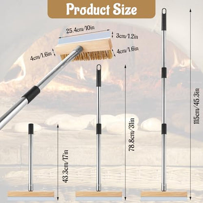 1 Pcs Adjustable Pizza Oven Brush with Scraper, Brass Bristles Pizza Stone Brush with Detachable Handle, Pizza Oven Accessories for Cleaning Pizza Oven