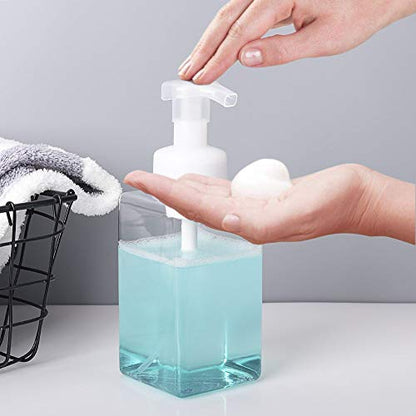 UUJOLY Foaming Soap Dispenser, 450ml (15oz) Refillable Pump Bottle Plastic for Liquid Soap, Shampoo, Body Wash (2 Pcs) (Clear) - color: Clear, size: 15 oz (2 Pack)