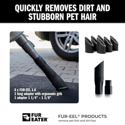 FUR-EEL PRO 1.0 Pet Hair Vacuum Attachment, Rubber Pet Hair Remover, 6 kit | for Car Detaling, Removes Dog Cat Hair, Dirt, rubber bristle fits 1-1/4, 1-3/8, 1-1/2 in Round Hoses, Fang Handle & Adapter - color: Refill x2, Fang, Adapter