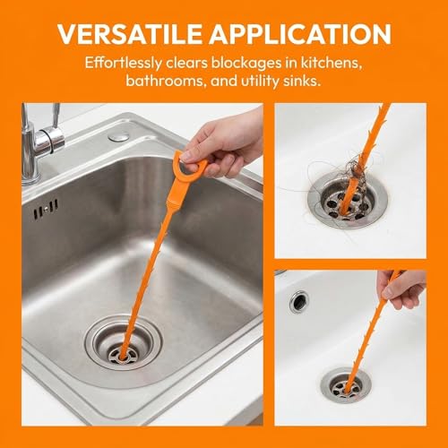 25 Inch Sink Snake Drain Clog Remover Tool,Hair Drain Cleaner Tool,Hair Cather Shower Drain Tool, Drain Auger hair Cleaning Tool for Shower Kitchen Sink Bath Tub Bathroom(6 pcs）